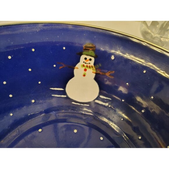 Denise Harvey Blue Enamelware Snowman Serving Bowl, Christmas Golden Rabbit II - Picture 2 of 4